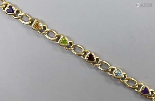 A modern Baith 14k and multi heart shaped gem set bracelet, ...