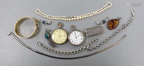 Two silver open faced pocket watches and a group of minor je...