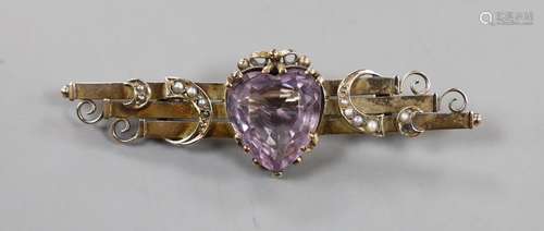 An early 20th century 9ct gold, heart shaped amethyst and se...