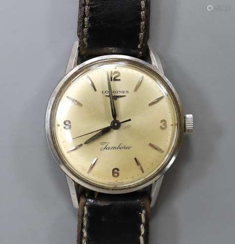 A gentlemans stainless steel Longines Jamboree manual wind w...