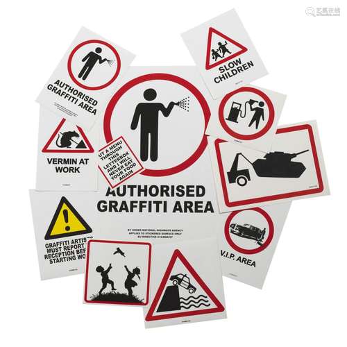 BANKSY (D’après) - lot de 12 stickers sérigraphiée, éditée e...