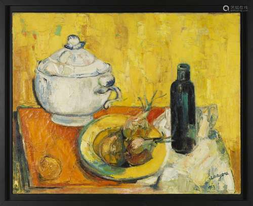 LORJOU (1908-1986) - Nature morte à la bouteille - Huile sur...