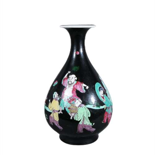 Wujin glaze pastel figure jade pot spring bottle