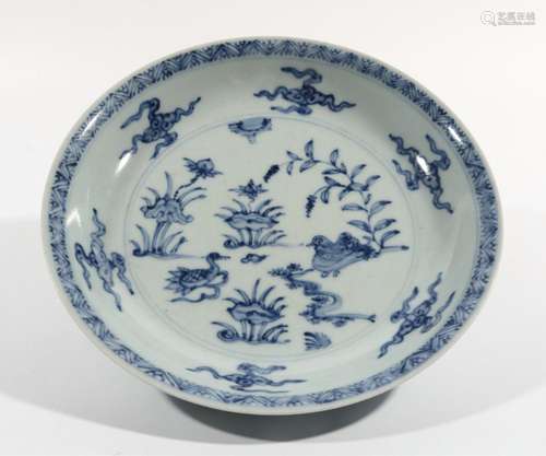 Blue and white mandarin duck pattern plate