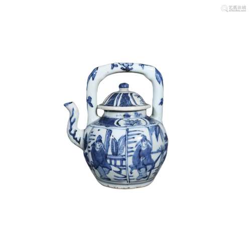 blue and white character pot