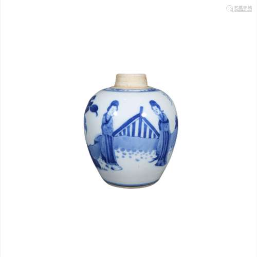 blue and white character jar