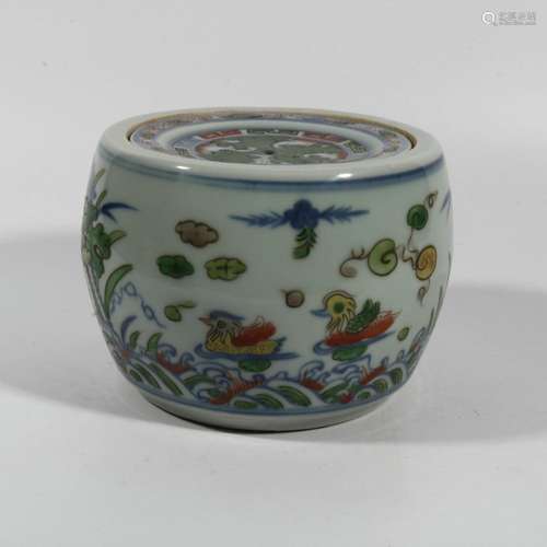 Colorful mandarin duck pattern cricket jar