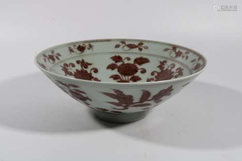 Underglaze red flower bowl