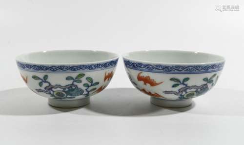 Pair of Doucai Flower Pattern Bowls