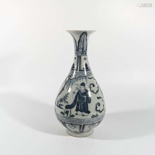 Blue and white Taoist figure jade pot spring bottle