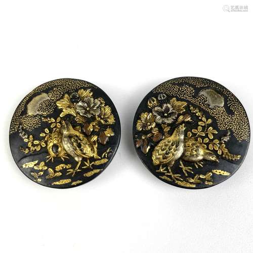 Two Japanese bronze and gold buttons, Meiji Period.