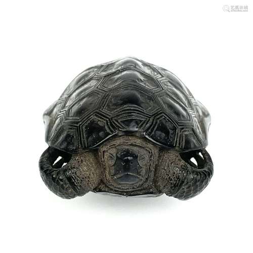 A Japanese carved wood netsuke in the form of a turtle, 19th...