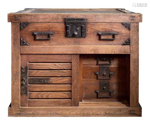 A Japanese elm Tansu chest, Meiji period, 19th century.