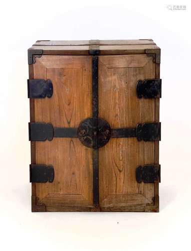 A Japanese elm and iron bound Tansu chest, Meiji period, 19t...