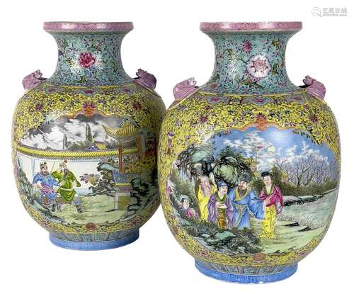 A superb pair of Chinese famille rose porcelain vases, late ...