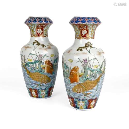 A pair of Chinese Imari porcelain baluster vases, 19th centu...