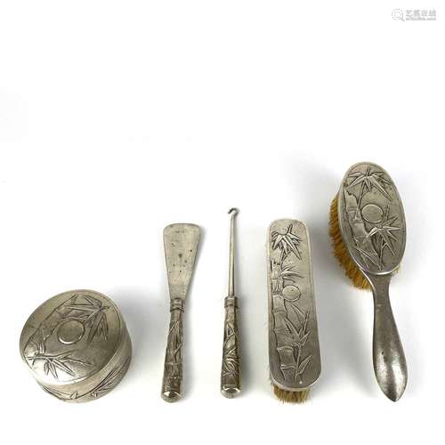 A Chinese silver dressing table set, unidentified Shanghai m...