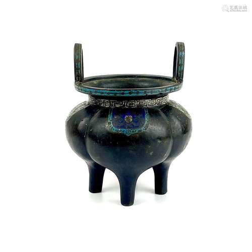 A Chinese large bronze and enamel censer, Qing or earlier.