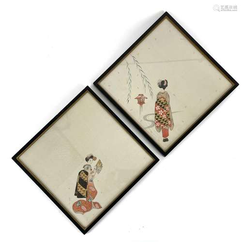 A pair of 20th century Japanese embroideries on silk.