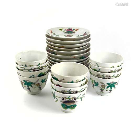 Twelve Chinese famille rose porcelain tea bowls and saucers,...