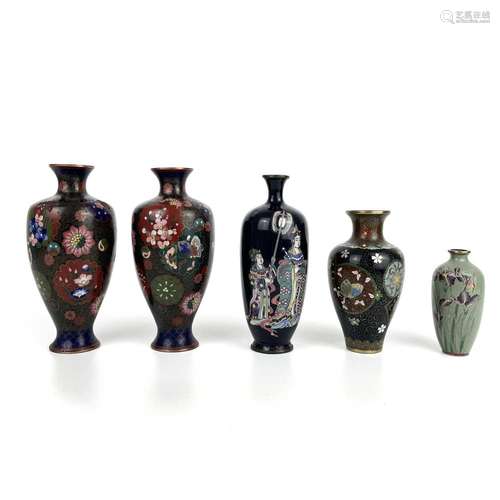 A pair of Japanese cloisonne vases, signed,