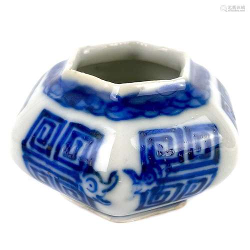 A Chinese blue and white porcelain hexagonal brushwasher, 18...