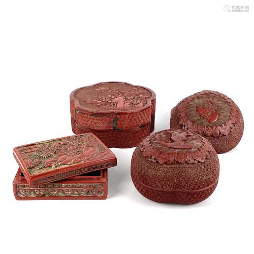 A Chinese cinnabar lacquer shaped box.