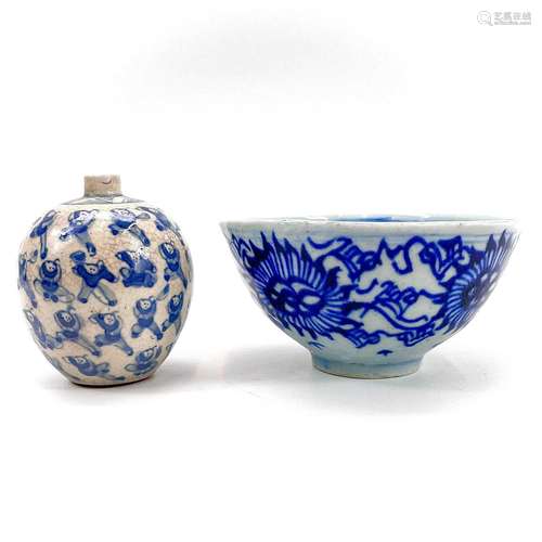 A Chinese blue and white provincial Ming bowl.