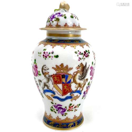 A Samson porcelain export armorial baluster vase and cover.