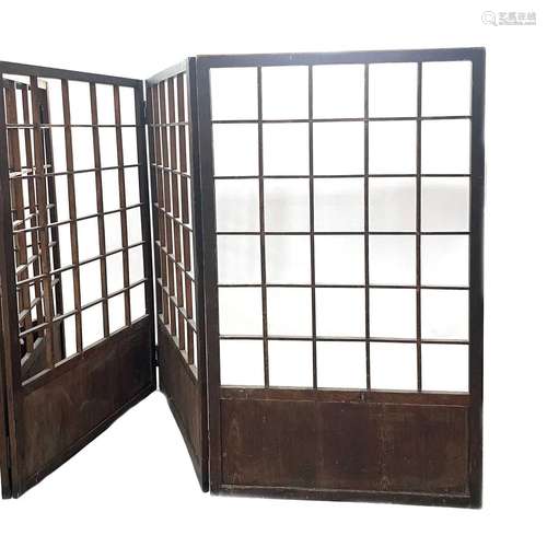 A Japanese hardwood and pine folding screen, Meiji period.