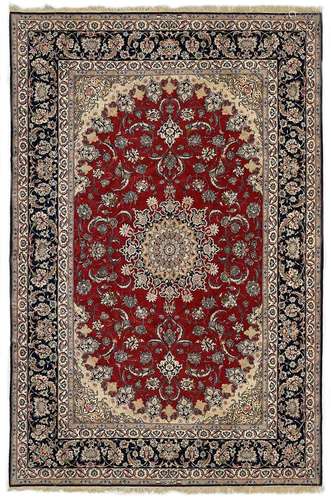 An Isfahan part silk carpet, Central Persia.