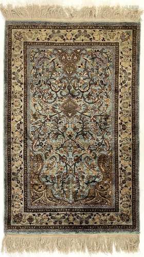 A Persian art silk prayer rug, mid 20th century.