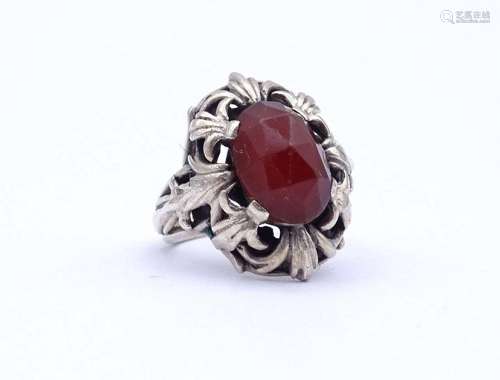 SILBER RING MIT EINEN FACC. HALBEDELSTEIN, SILBER GEPR., 7,5...