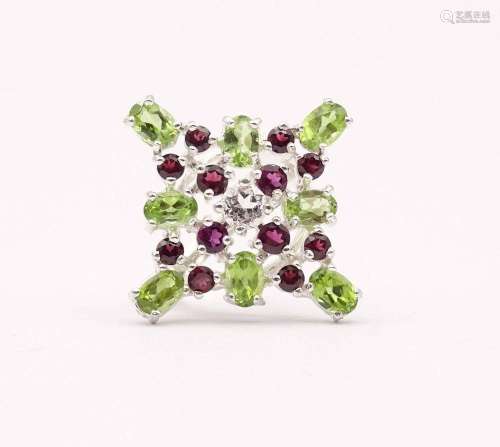 EDELSTEIN SILBER RING, PERIDOTS,TOPAS UND RHODOLITHE