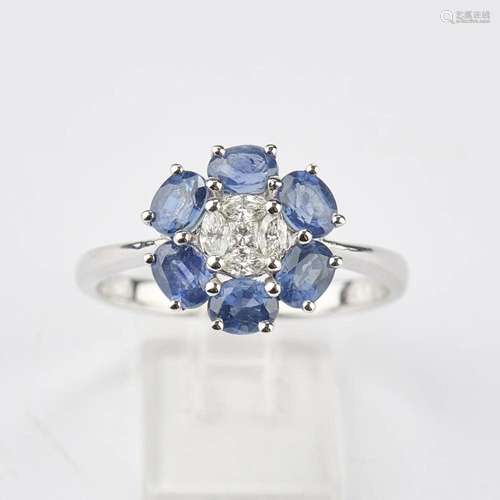 Ring, WG 750, 6 Saphire zus. ca. 1.6 ct., Di