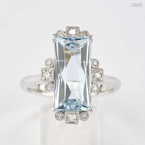 Ring, WG 750, Aquamarin ca. 4.28 ct., 12 Bri