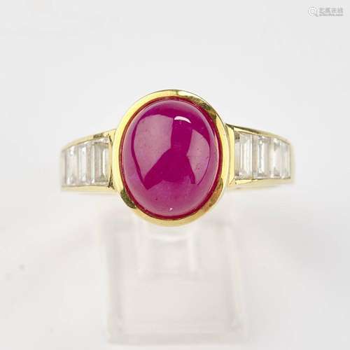 Ring, GG 750, 1 Rubin-Cabochon ca. 4.9 ct.,