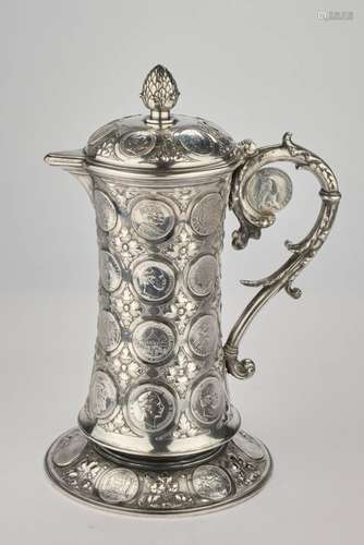 Münzkanne, Silber 800, deutsch, um 1900, inn