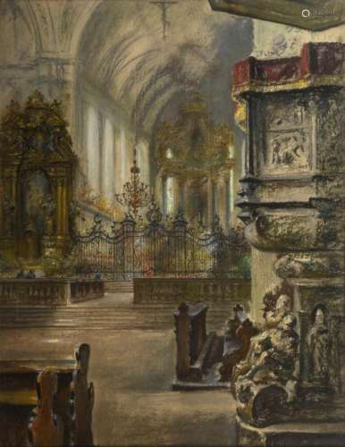 HUTH, FRANZ (1876 PÖSSNECK - 1970 WEIMAR). KIRCHENINTERIEUR.