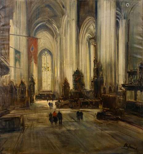 HAMEL, OTTO (1866 ERFURT - 1950 LOHR). KIRCHENINTERIEUR.