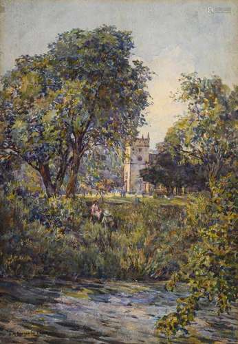 LEECH, BEATRICE M. SECCOMBE (* 1880). LANDSCHAFT MIT KIRCHE ...