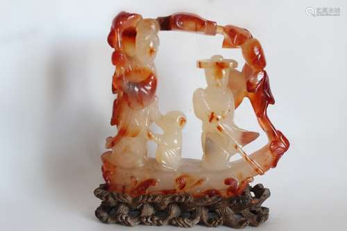 Chinese Agate Carved Boys Group