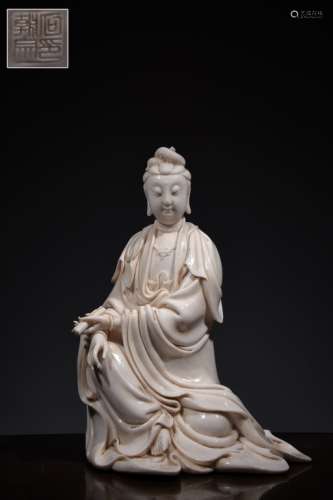 Chinese Blanc De Porcelain Guanyin Statue,Mark