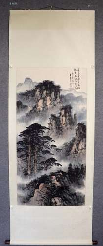 Chinese Ink Color Scroll Painting w Calligraphy