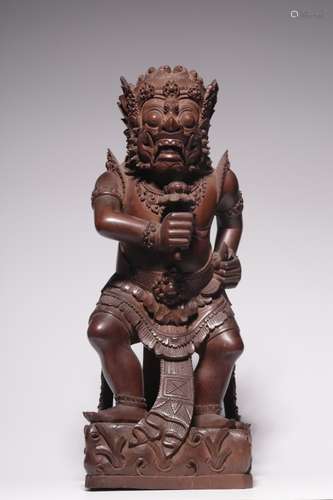 Chinese Huangyang Wood Carved Warrior