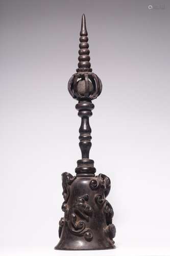 Chinese Zitan Wood Carved Chilong Bell