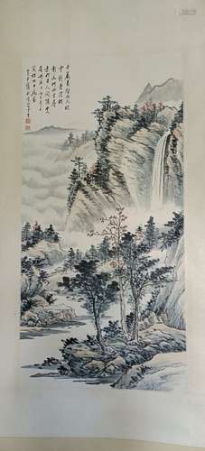 Chinese Ink Color LandscapePainting w Calligraphy