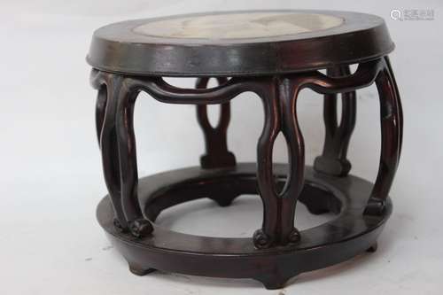 Chinese Wood Stand w Marble Inlaid