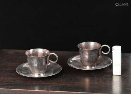 Pair of Japanese Silver Cup and Sauser