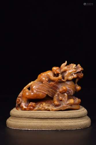 Chinese Soapstone Carved Luohan and Beast